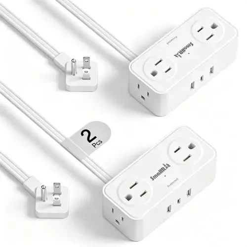 SMALLRT 2-Pack Mini Flat Plug Power Strip